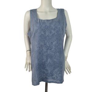 Karyn Seo Women's Chloe Size M Top Linen Sleeveless Embroidered Floral Blue (40)